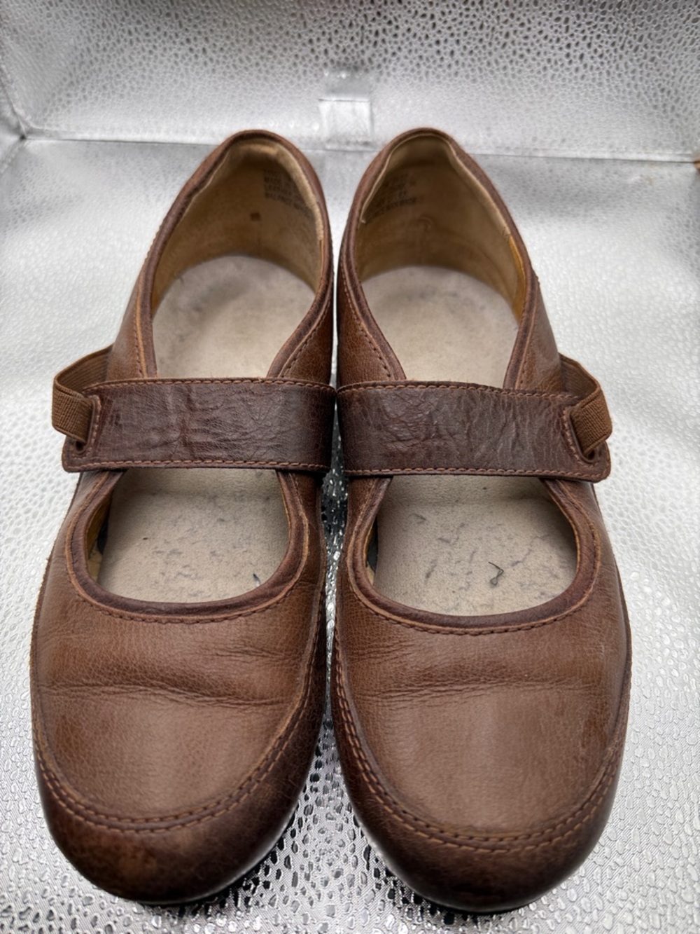 Artisan Brown Leather Mary Jane Flats with Hook-and-Loop Strap